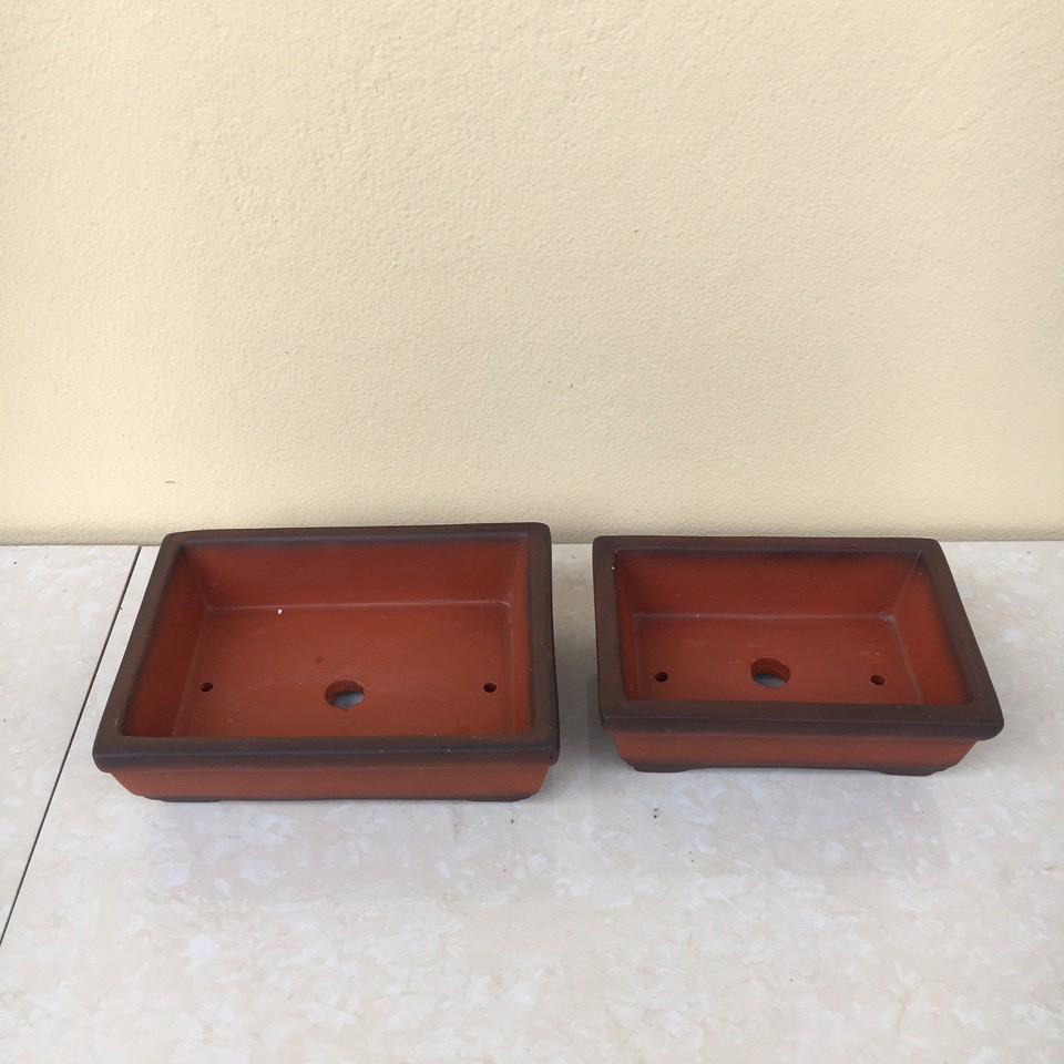 Bộ 2 Chậu bonsai Chữ nhật mini đất nung gốm Bát tràng 2 size BM-35