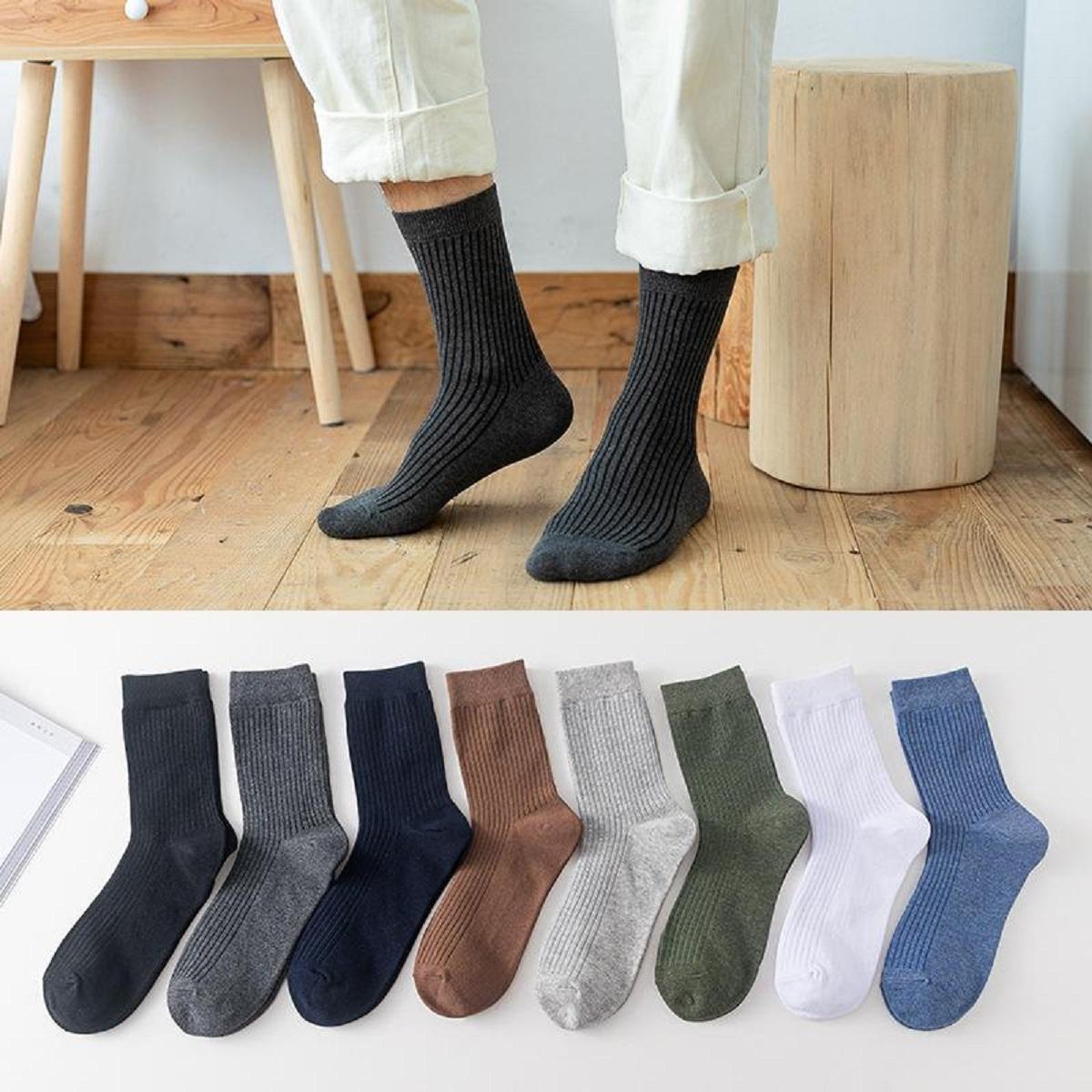 Tất, vớ nam cao cổ Mhan, chất liệu dệt kim, mềm mịn, hàng xuất, khử khuẩn, chống hôi chân cực tốt, 8 màu trẻ trung Cotton Menswear Trắng