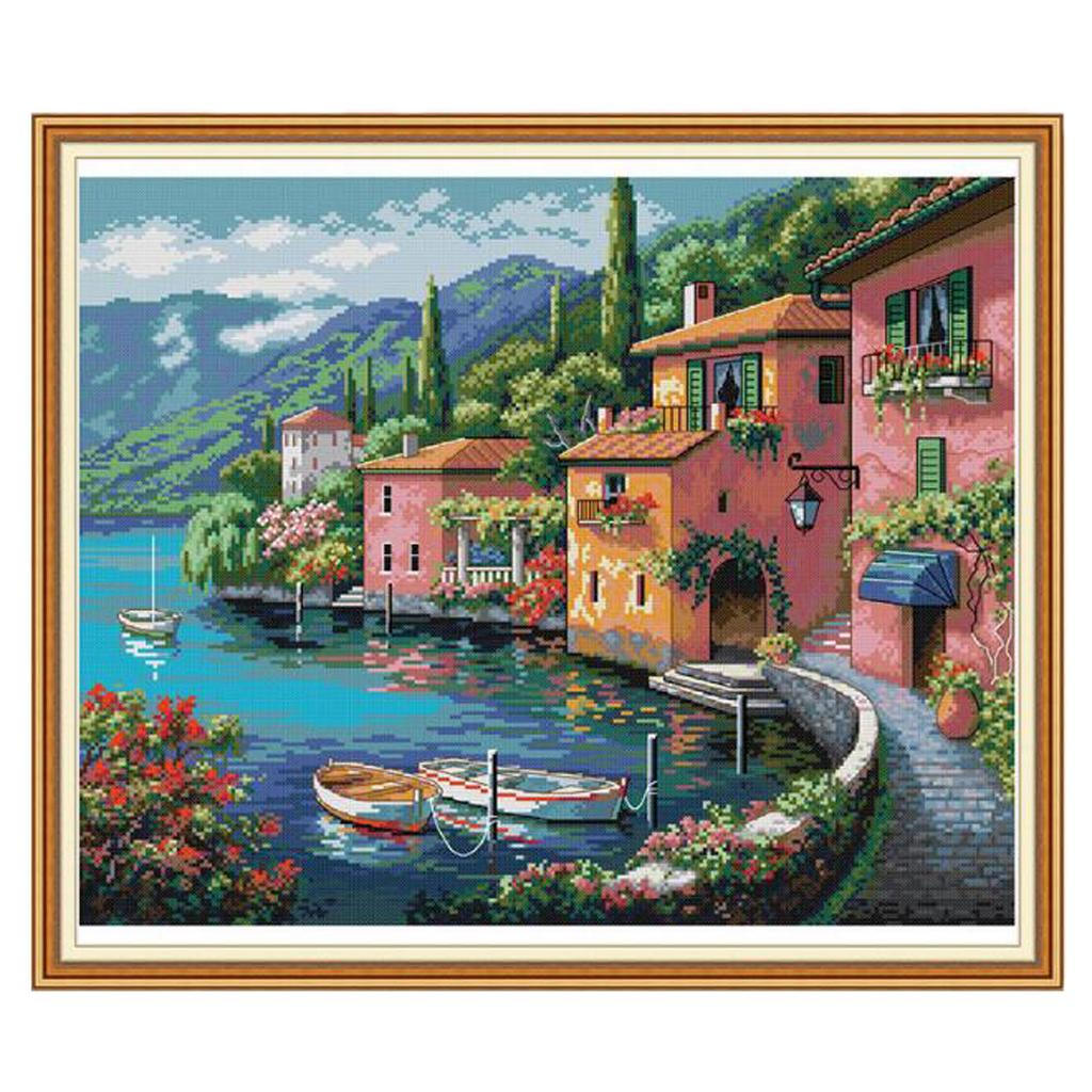Crafts Stamped Cross Stitch Kit 11 Count Aida Cloth - Colorful House