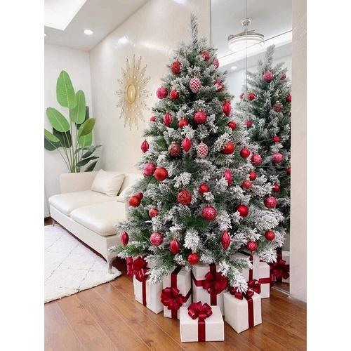 Combo Cây thông Noel phủ tuyết 1m2 đầy đủ phụ kiện trang trí kèm bộ đèn và quả châu