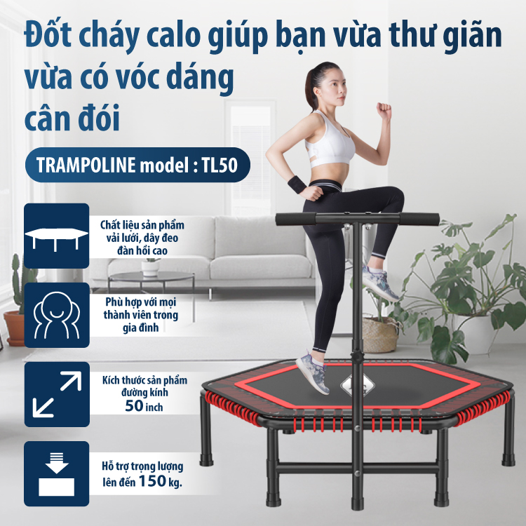 BG Sàn nhún, Đệm bật nhún cao cấp có tay cầm 50INCH Trampoline dành cho mọi lứa tuổi