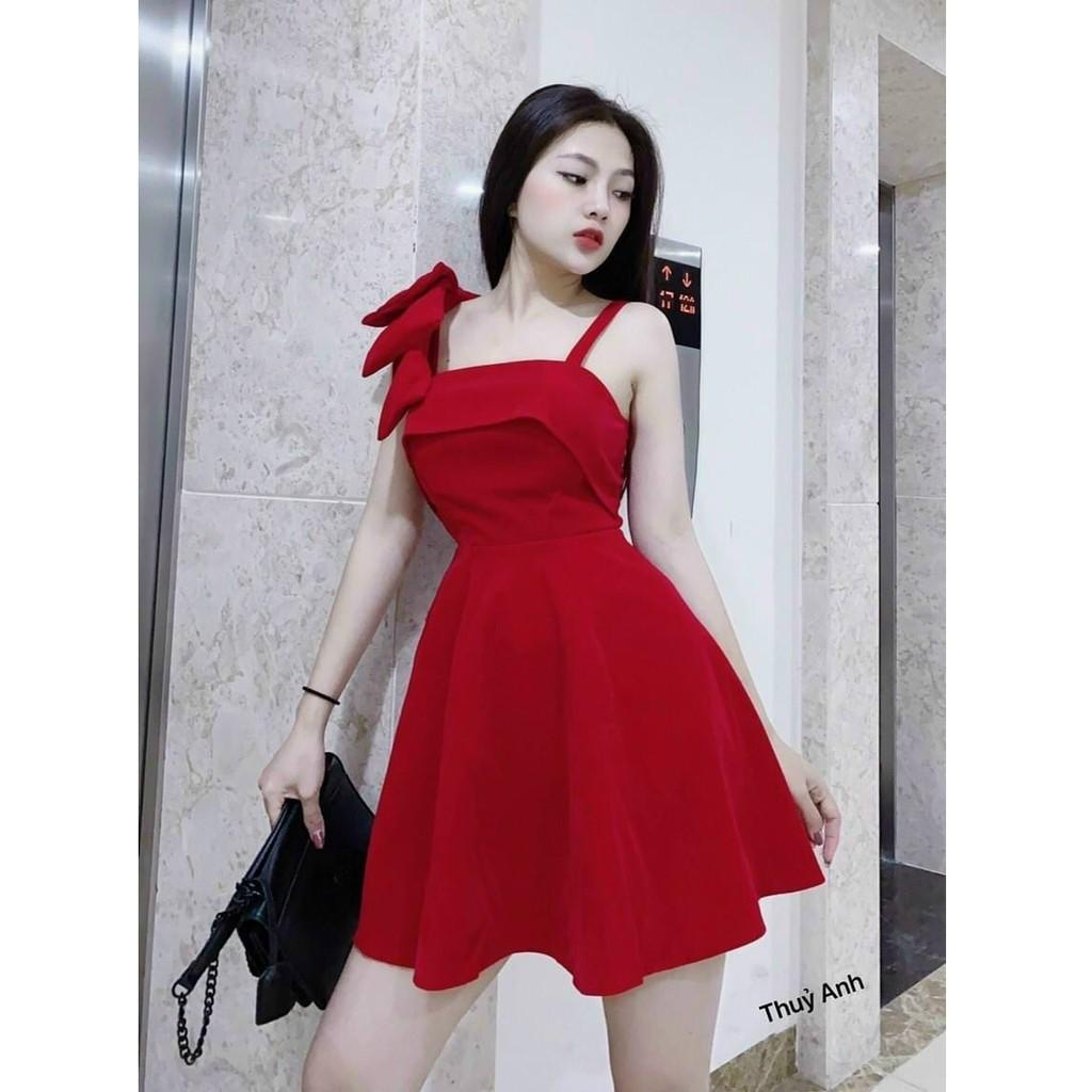 Đầm body đầm dáng xoè 2 dây vai nơ 1 bên kèm mút siêu xinh