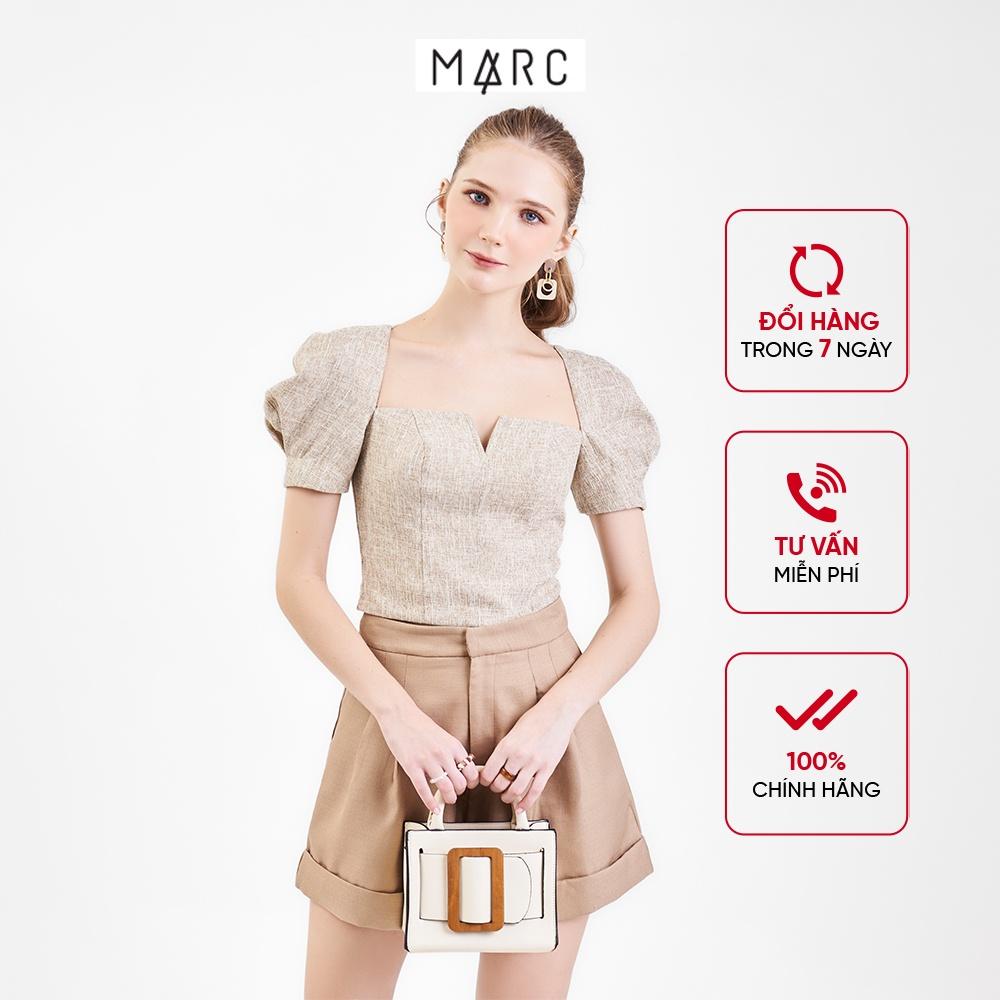 Áo kiểu croptop nữ MARC FASHION tay phồng cổ vuông xẻ V TRLH081222