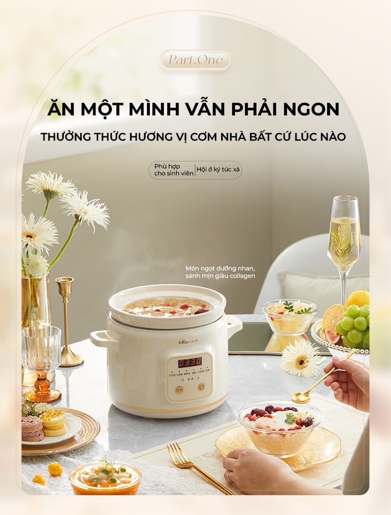 Nồi Nấu Chậm 2L Bear DDG-E20M1 (SC-4H20Q) | 175W - Lòng Gốm Sứ - 6 Chế Độ Tích Hợp -  Hàng Chính Hãng