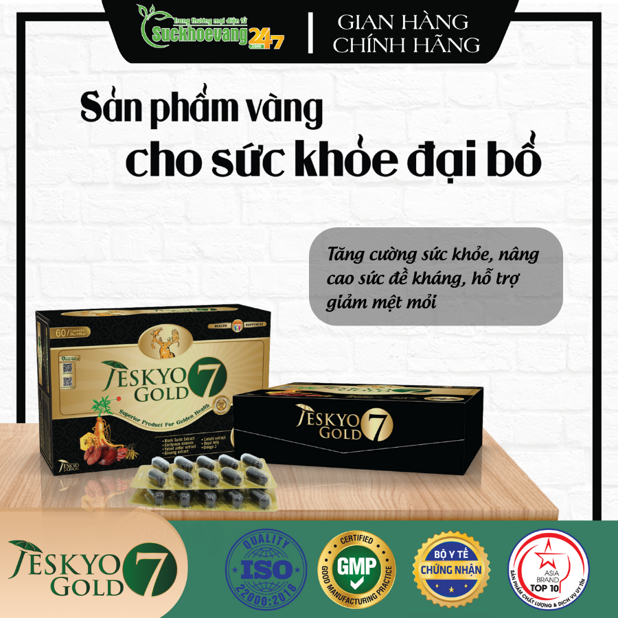 Viên uống Jeskyo Gold 7 hỗ trợ tăng cường sức khỏe, nâng cao sức đề kháng, giảm mệt mỏi - Hộp 60 viên