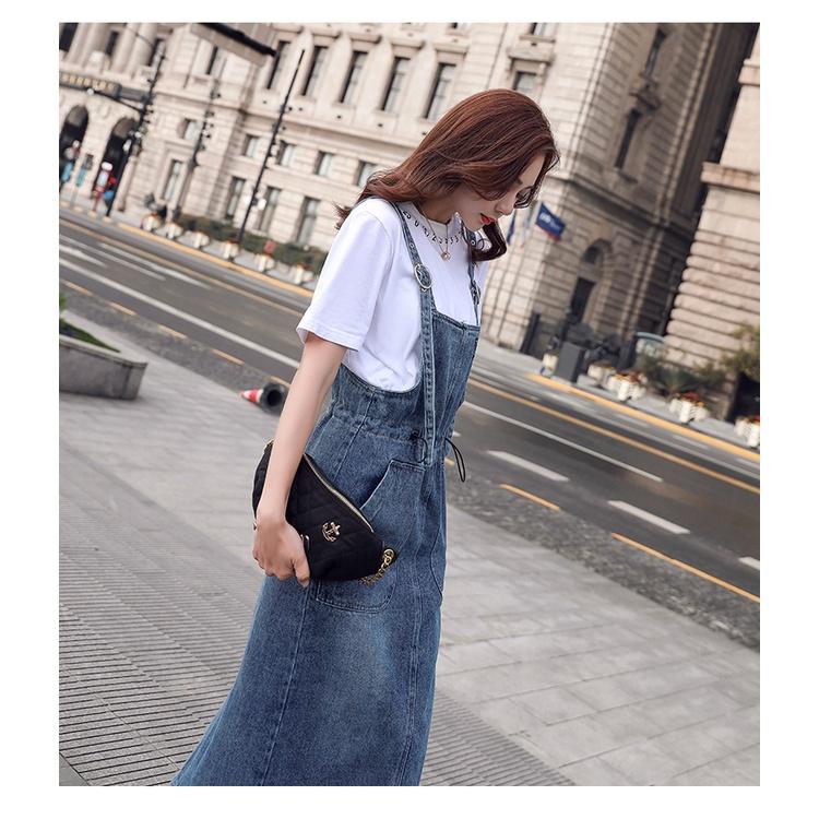 Yếm Váy Jeans Nữ Yurita Chất Bò Phối 2 Túi Trước Kèm Dây Rút Eo Mang Phong Cách Ulzzang Hàn Quốc