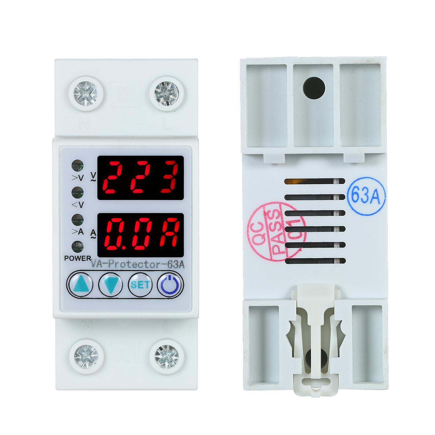 63A 220V Din Rail Adjustable Over Voltage and Under Voltage Protective Device Protector Relay Over Current Protection