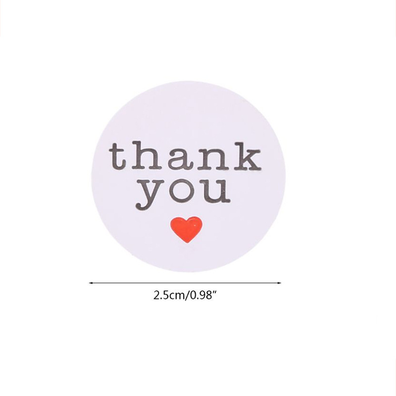 Cuộn 500 nhãn sticker thank you tim đỏ  size 2.5cm sẳn keo dính trang trí gói hàng