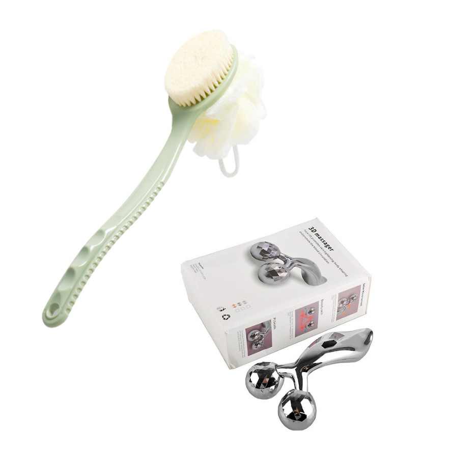 Dụng cụ tắm đa năng bàn chải kỳ lưng và bông tắm tạo bọt KR100 - Tặng thanh lăn Massage 3D lưng cằm vai cổ sau khi tắm