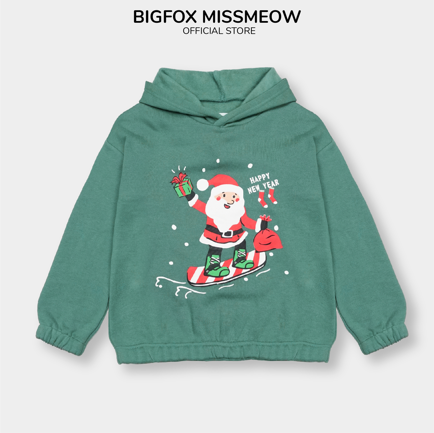 Áo nỉ bông cho bé trai Bigfox Miss Meow mùa Noel dáng hoodie có mũ trend Hàn Quốc size đại trẻ em 7,9,11 tuổi 40kg