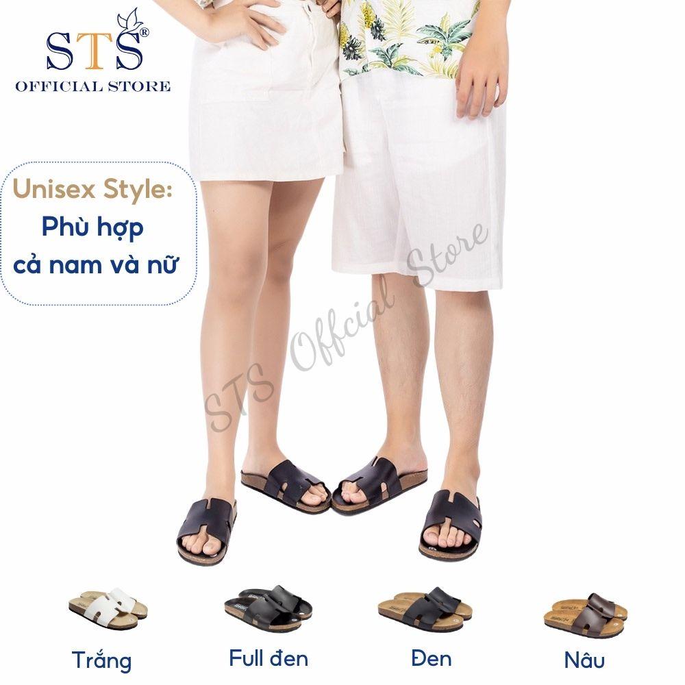 Dép đế trấu nam nữ Da PU unisex birken cao cấp xuất khẩu quai ngang chữ H êm chân thoải mái,đi chơi đi du lịch STPU04