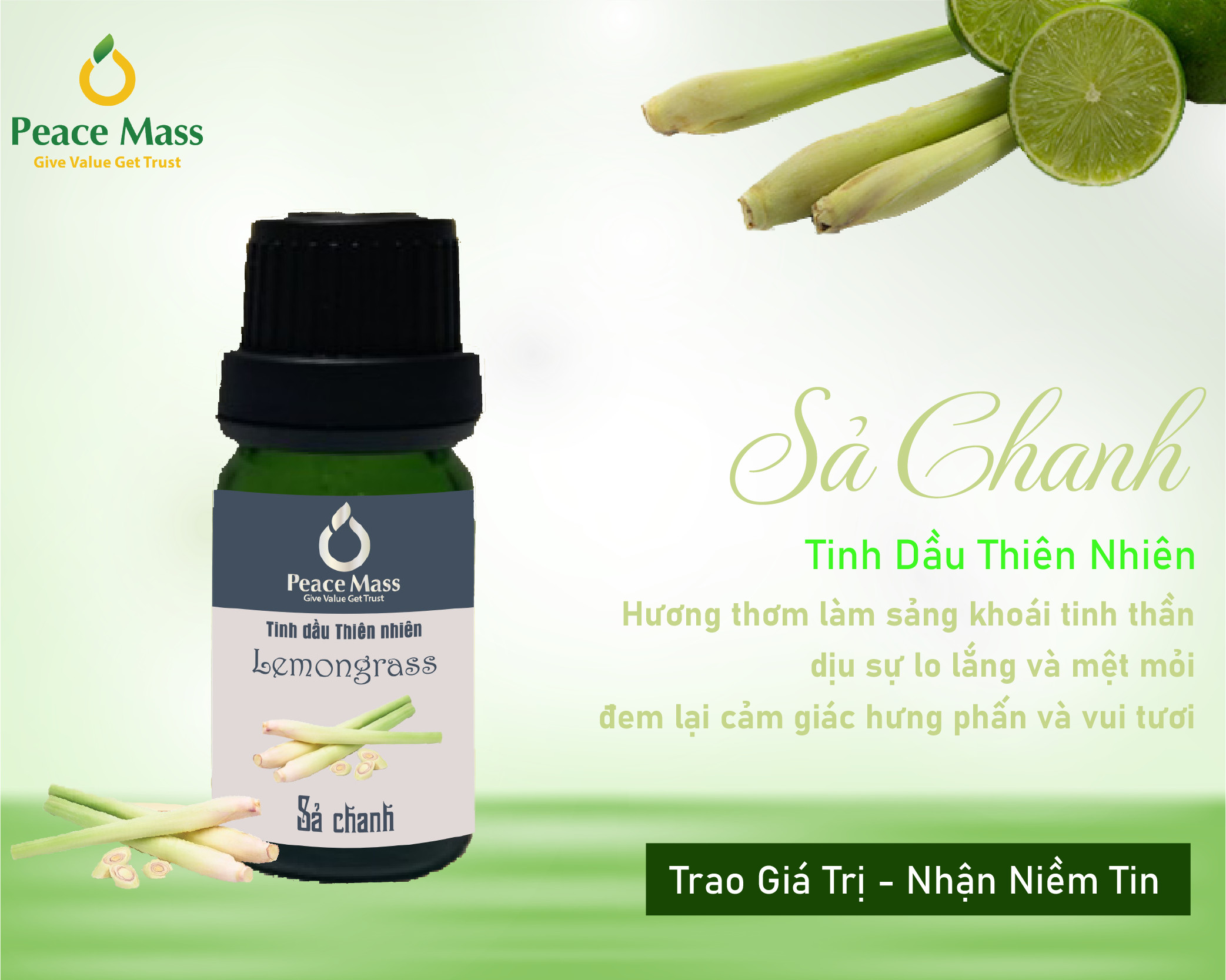 Tinh dầu Chanh Sả Peace Mass dùng cho máy xông 10ml