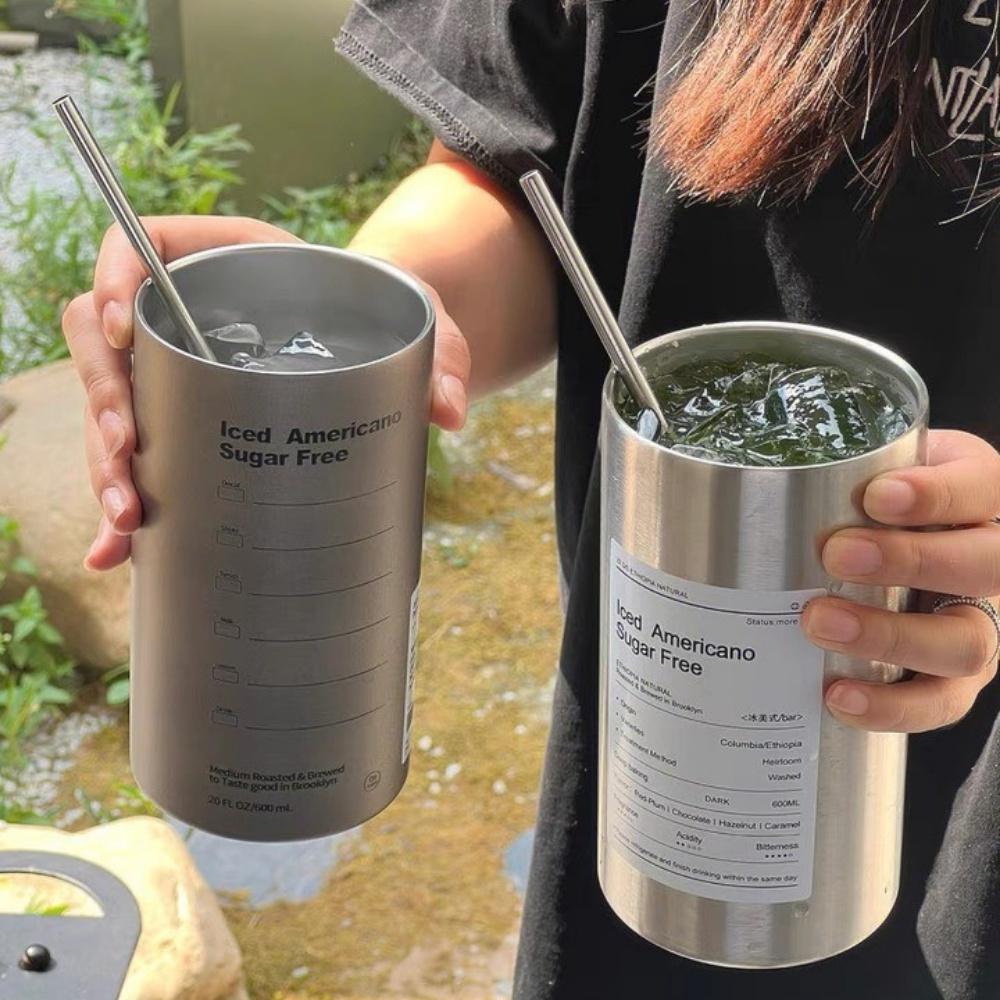 Cốc Giữ Nhiệt Iced Americano Có Ống Hút Dung Tích 600ml/ 360ml, Bình Giữ Nhiệt Inox 304 Cao Cấp, Ly Giữ Nhiệt 6-8 Tiếng