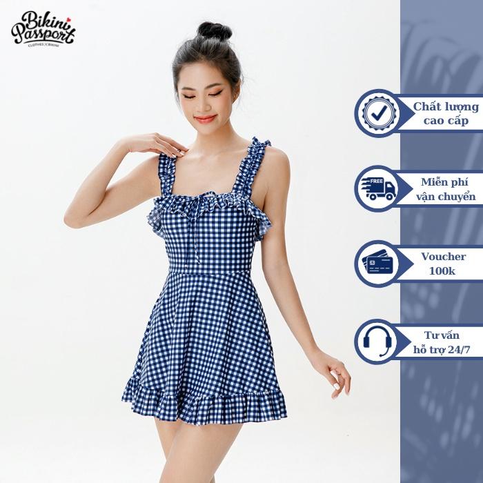 Đồ bơi Nữ BIKINI PASSPORT kiểu Một mảnh váy bèo nhún- màu Caro - BS368_CAR