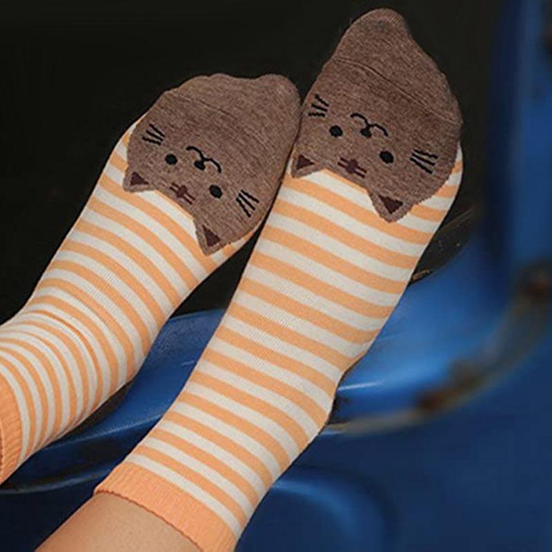 Vớ Cotton Cao Cổ In Họa Tiết Mèo Đáng Yêu Dành Cho Nữ