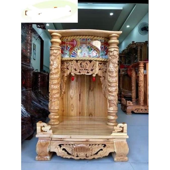 Bàn Thờ Ông Địa Xoan (trụ, hộp đèn, màu nhạt) 56x87x54