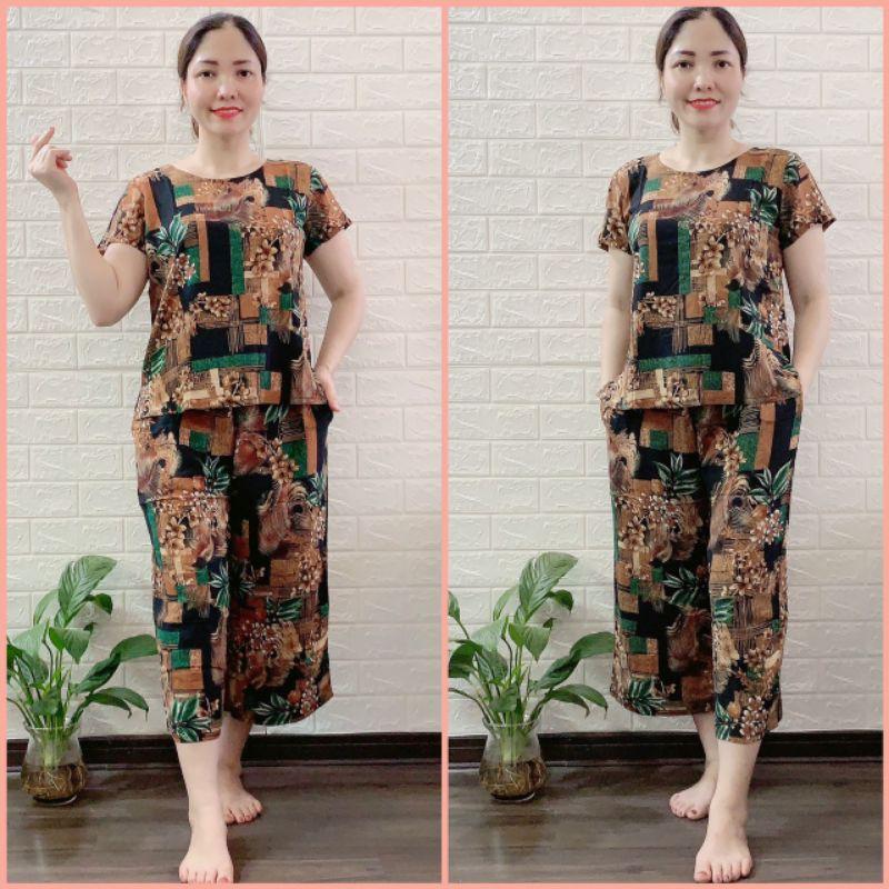 Đồ bộ lanh trung niên, bộ đồ tole lửng lửng ống rộng, vải dầy, mền mịn,mặc mát thấm hút mồ hôisize 48--70kg