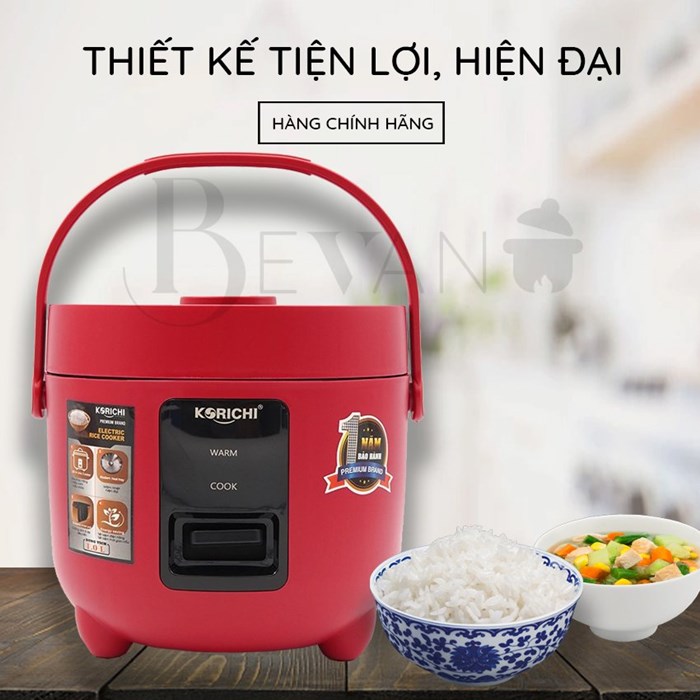 Nồi cơm điện mini cơ hàng chính hãng Korichi KRC-1810 Bevano giữ ấm 12 giờ, nồi cơm 1L, lòng nồi không dính đa năng tiết kiệm năng lượng, công nghệ Hàn Quốc, giá tốt