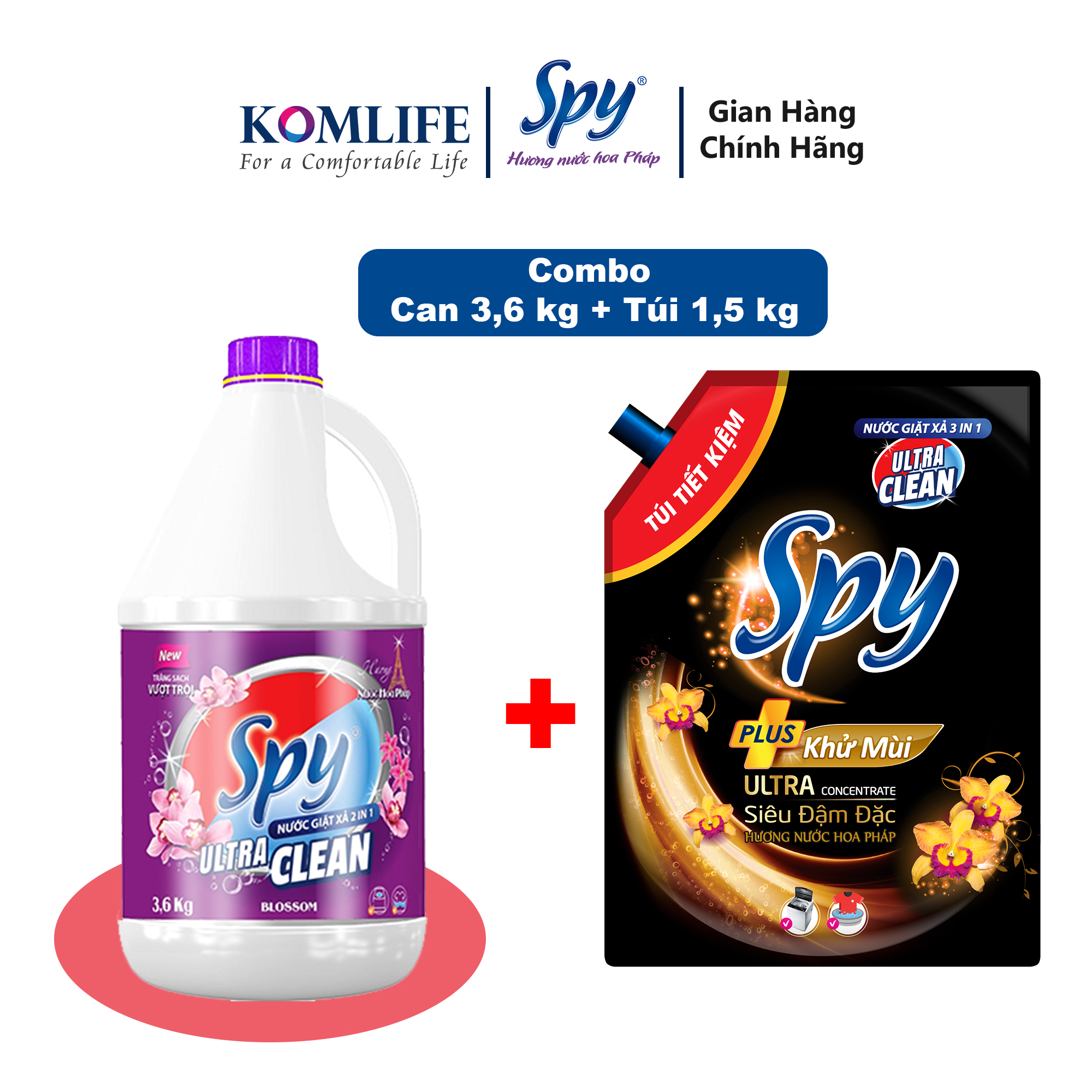 Combo Can Nước Giặt Xả SPY Ultra Clean 3,6 kg và Túi Nước Giặt Xả SPY Ultra Clean Plus 1,5 kg