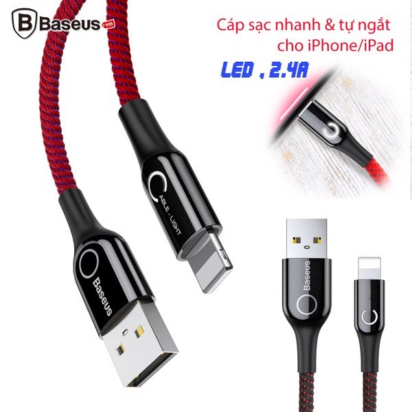 Cáp sạc iphone tự ngắt thông minh Baseus C Shape Light LV195 cho iPhone 6/ 7/ 8/ iPhone X/ iPad - Hàng chính hãng