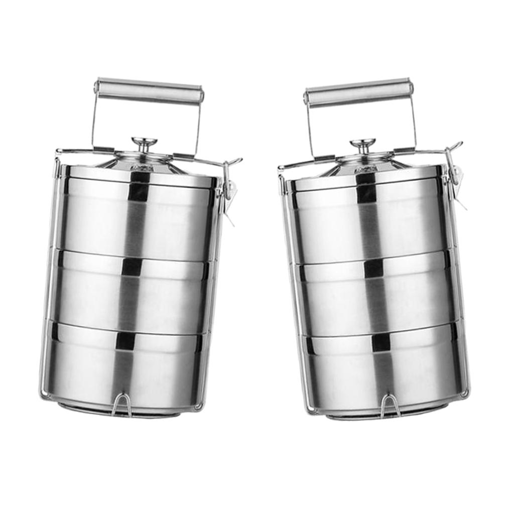 2X Tiffin Hộp Cơm Bento Nhiệt Hộp Đựng Thực Phẩm Di Động Giữ Ấm Thức Ăn 3 Tầng
