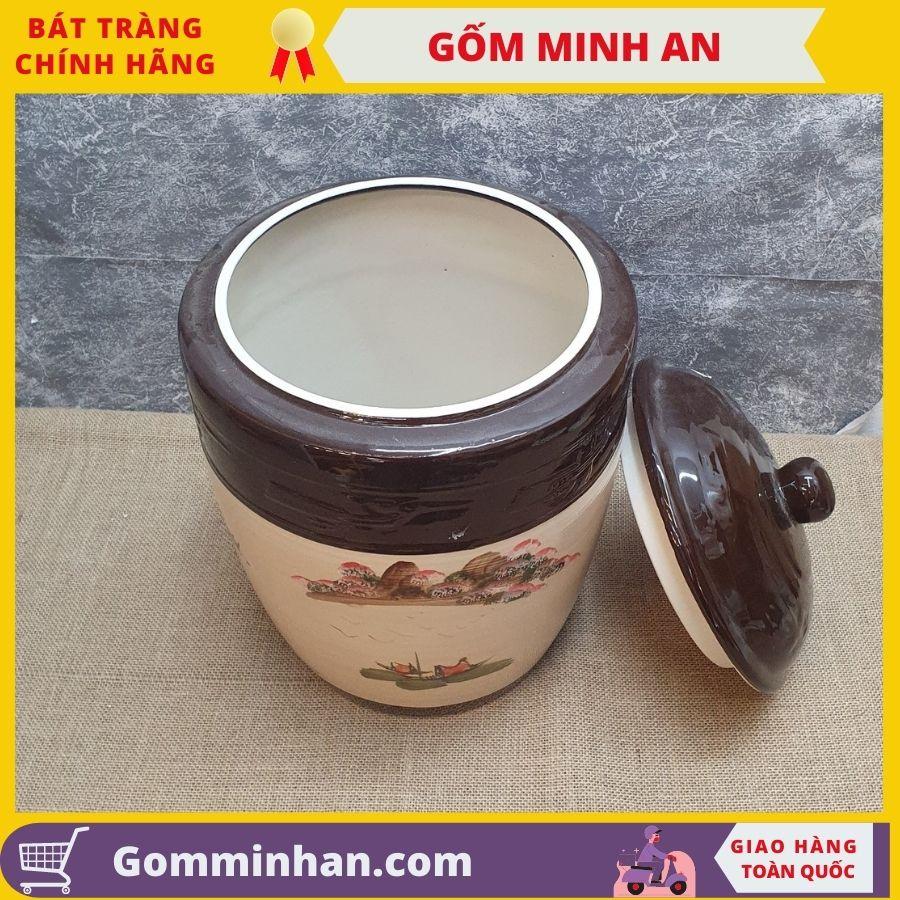 Chum đựng gạo Hũ Đựng Gạo Tài Lộc 25kg vẽ hoa đào gốm sứ Bát Tràng- Gốm Minh An