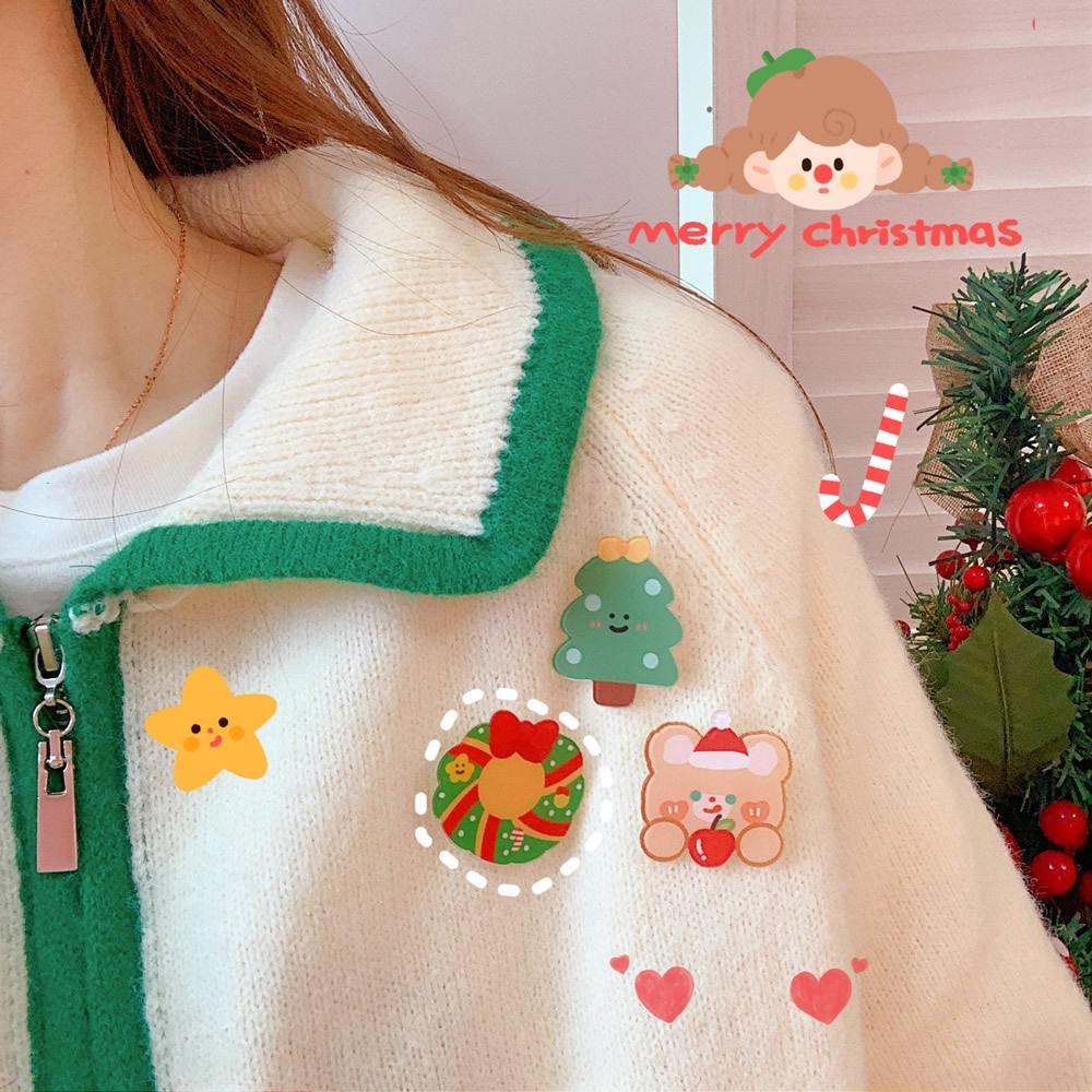Ghim cài áo bằng Acrylic hình hoạt hình phong cách giáng sinh dễ thương