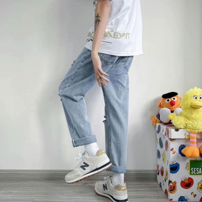Quần Jeans, Quần jeans baggy rách gối R03 nam ống suông, rộng, hottrend 2023 - NB FASHION