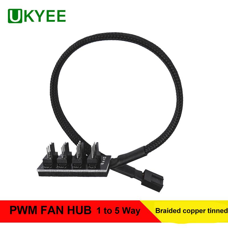 UKYEE PWM Fan Hub, PC CPU Cooling 4 PIN/3PIN Fan Power Cable Hub Splitter Adapter Desktop Computer Cooler Case Fans 1 to 5 Way