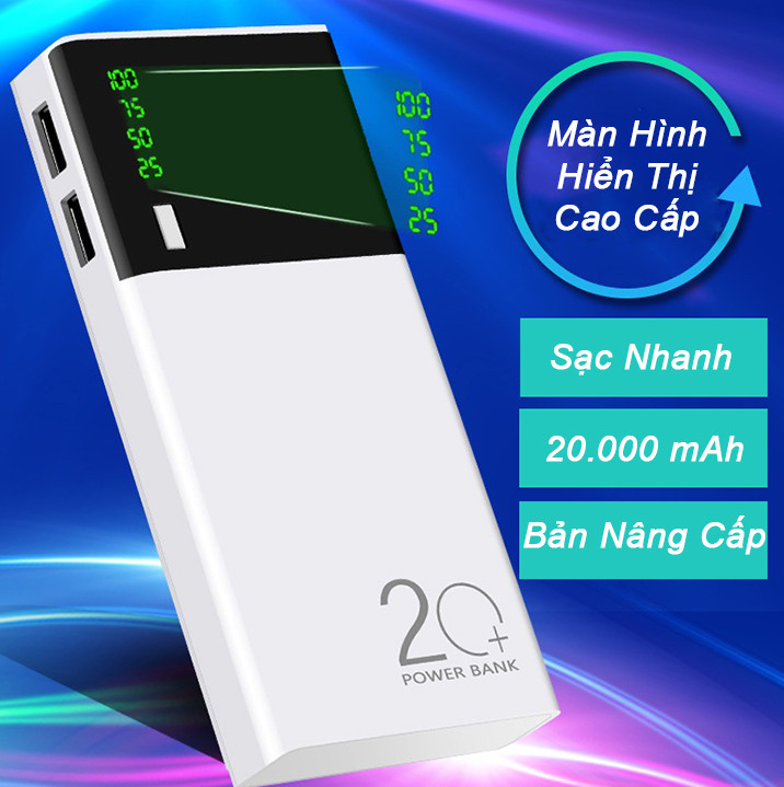 [BH 12 tháng 1 đổi 1] Sạc dự phòng samsung - Pin Sạc Dự Phòng SMART 20000 mAh 2 Cổng Sạc USB Tích Hợp Đèn LED + LED HIỂN THỊ % PIN