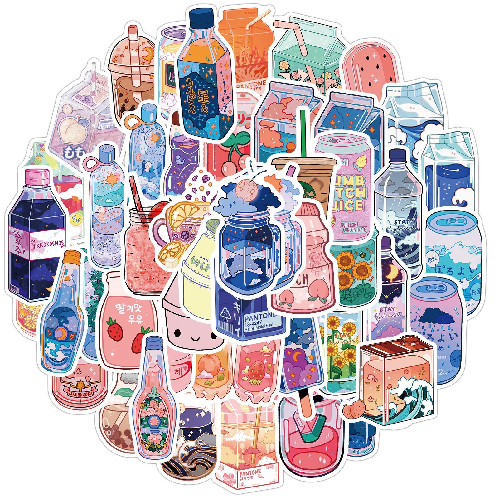 Bộ 20 sticker chống thấm nước trang trí mũ bảo hiểm, đàn, guitar, ukulele, điện thoại laptop, dán sticker macbook sticker chủ đề nước uống