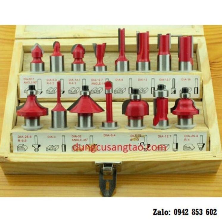 Bộ mũi phay gỗ 15 chi tiết chân 6.35mm