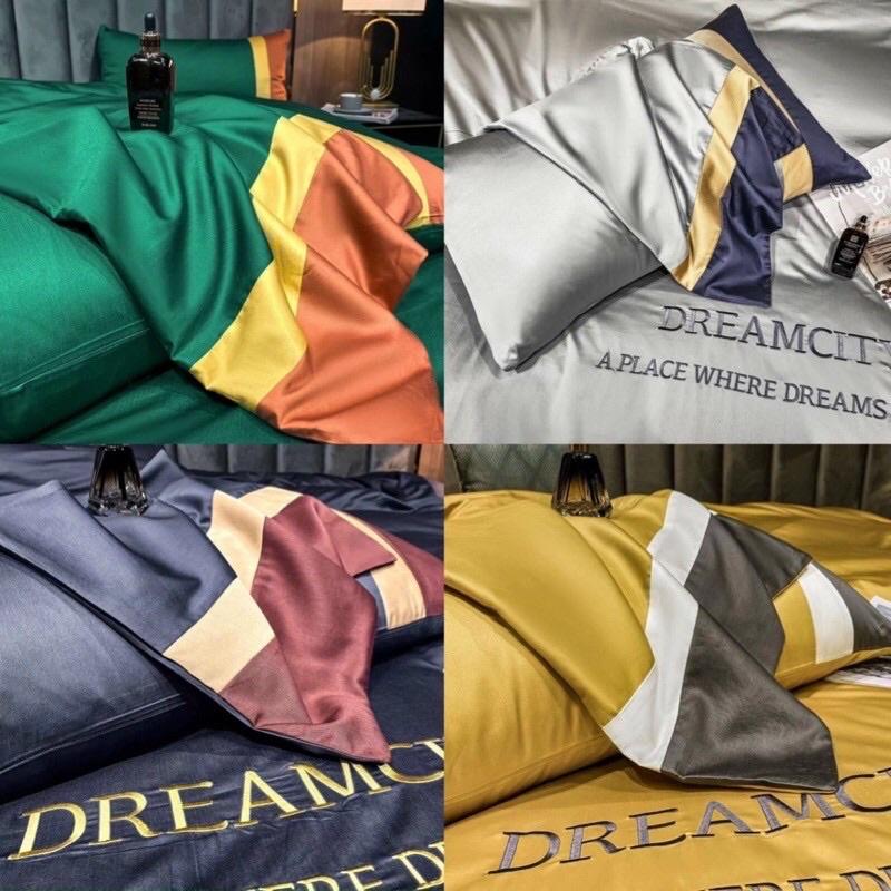 Bộ Chăn Ga Lụa Phối DREAMCITY 40s Cao Cấp