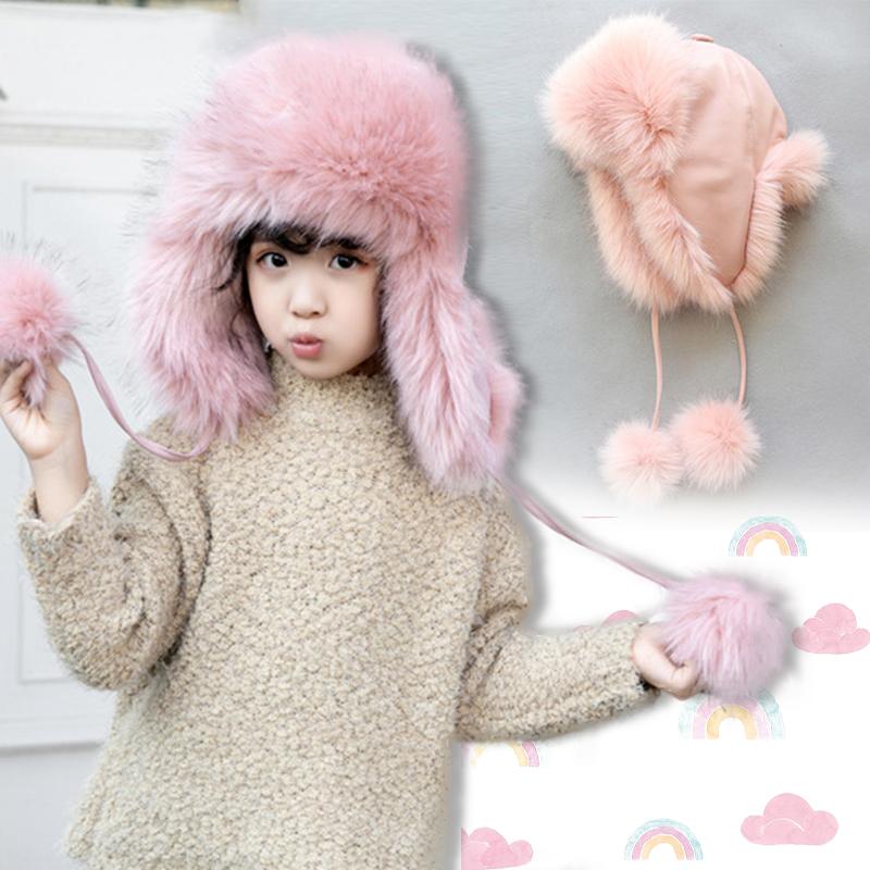 Trẻ Em Giả Tự Nhiên Cáo Lông Nón Nữ Mùa Đông Chống Gió Dày Ấm Tai Máy Bay Ném Bom Nón Lưỡi Trai Nữ, Chất Liệu Mềm Mại, Lông Tơ Giả Lông Thú mũ Lưỡi Trai