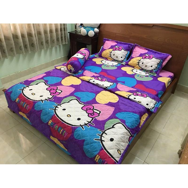 Set chăn drap gối 5 món Hello Kitty 1m6x2mx10cm nhiều mẫu