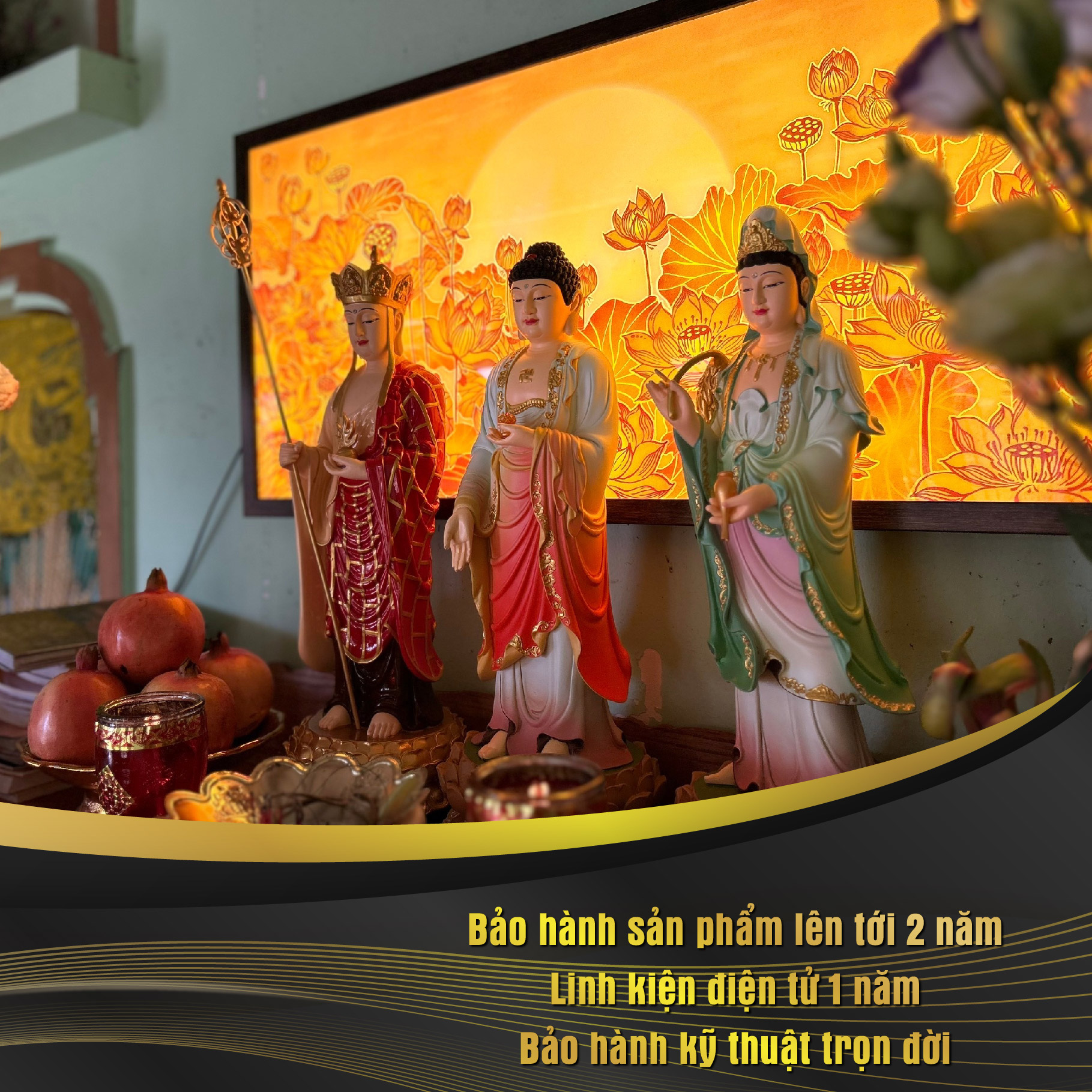 Đèn Hào Quang Phật In Tranh Trúc Chỉ NGANG DECORNOW, Trang Trí Ban Thờ, Gia Tiên, Tượng Phật DCN-26