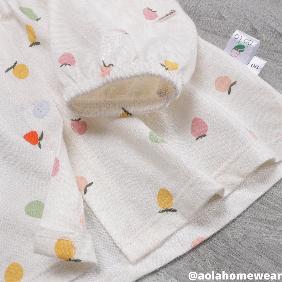 Bộ dài tay bé gái thun cotton, bộ babydoll bé gái mặc ngủ tay bèo cài nút Áo Lá Homewear A002
