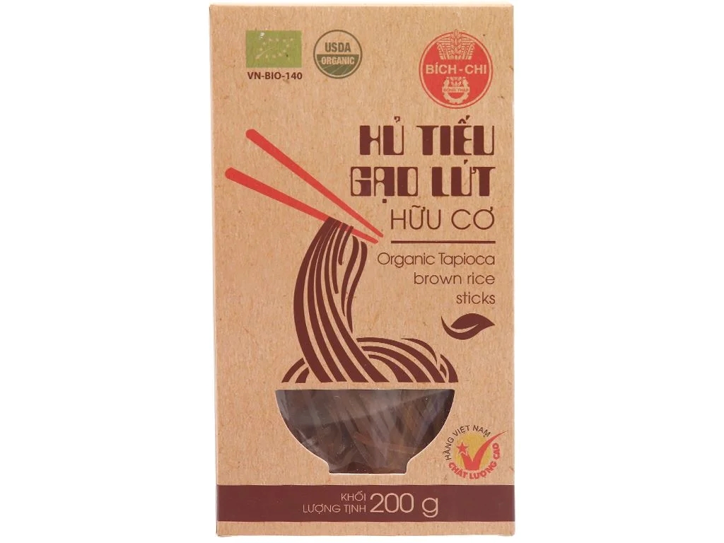 Hủ tiếu gạo lứt hữu cơ Bích Chi eat clean hộp 200g