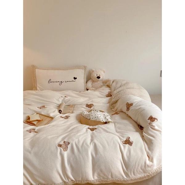 Bô Chăn Ga Gối Nỉ Gấu Teddy Hàng Nhập Khẩu Cao Cấp 4 Món Hot trend