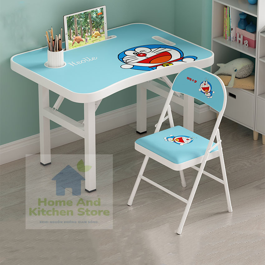 Bộ bàn học trẻ em gấp gọn 60x40cm nhiều hình dễ thương - bộ bàn ghế ngồi học cho bé - bàn học sinh cấp 1 kèm ghế gấp gọn