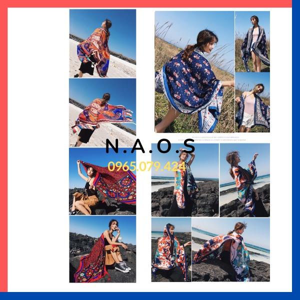 Khăn Choàng Quàng Cổ Boho Họa Tiết Thổ Cẩm Màu Xanh Lam - Chất Liệu Cotton - Size:90x180cm