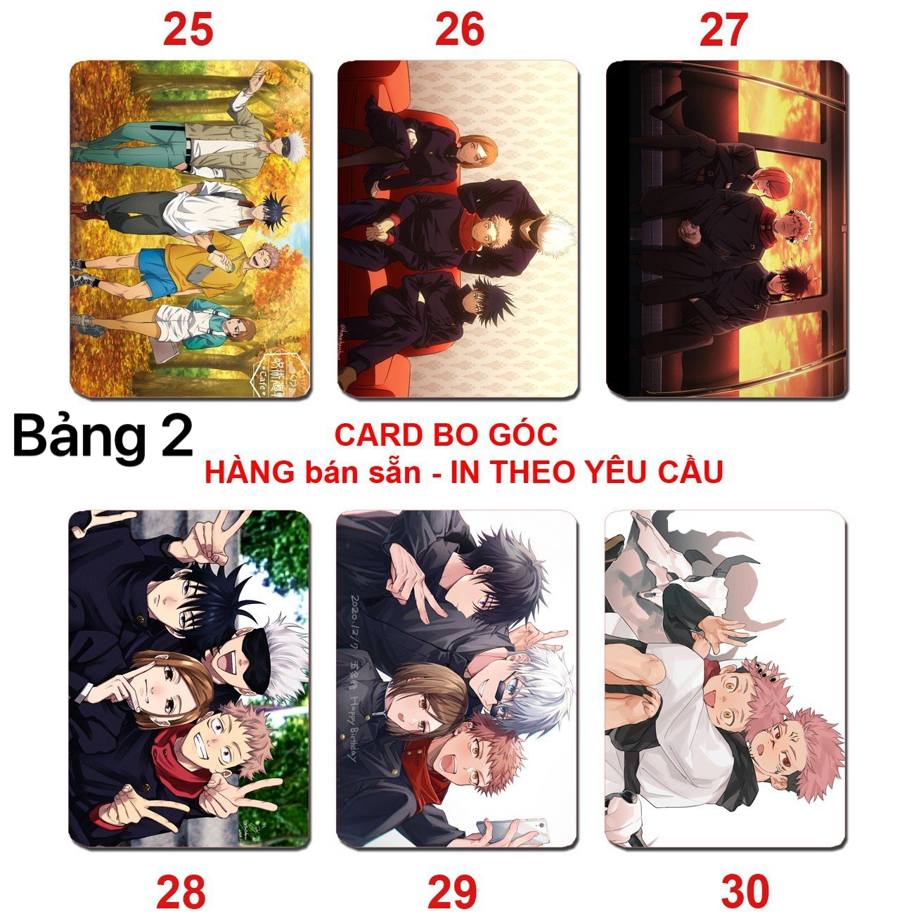 Card bo góc JuJutsu Kaisen 6 ảnh khác nhau/ Thẻ card anime JuJutsu Kaisen