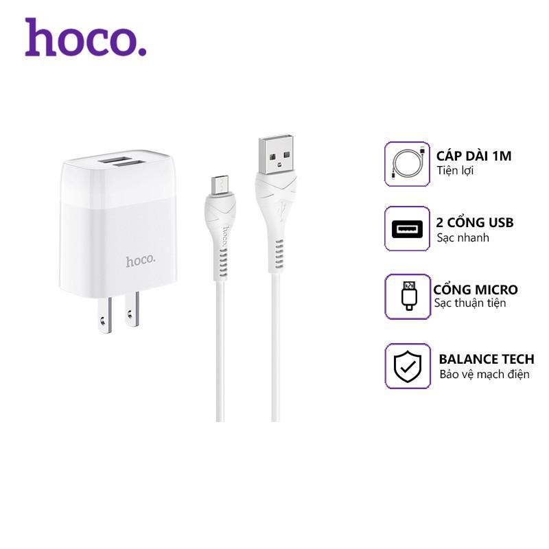 Bộ Dây Và Cóc Sạc Nhanh C73 2.4A 2 USB Cổng Micro Có Dây