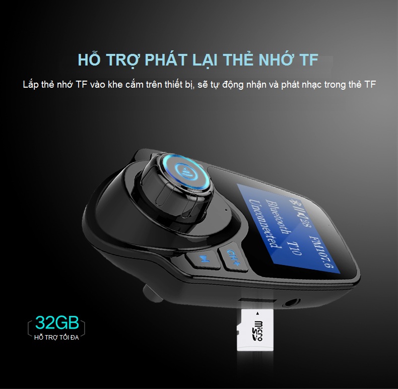 Máy Nghe Nhạc MP3, FM Không Dây Bluetooth Trên Ô TÔ T10 AZONE