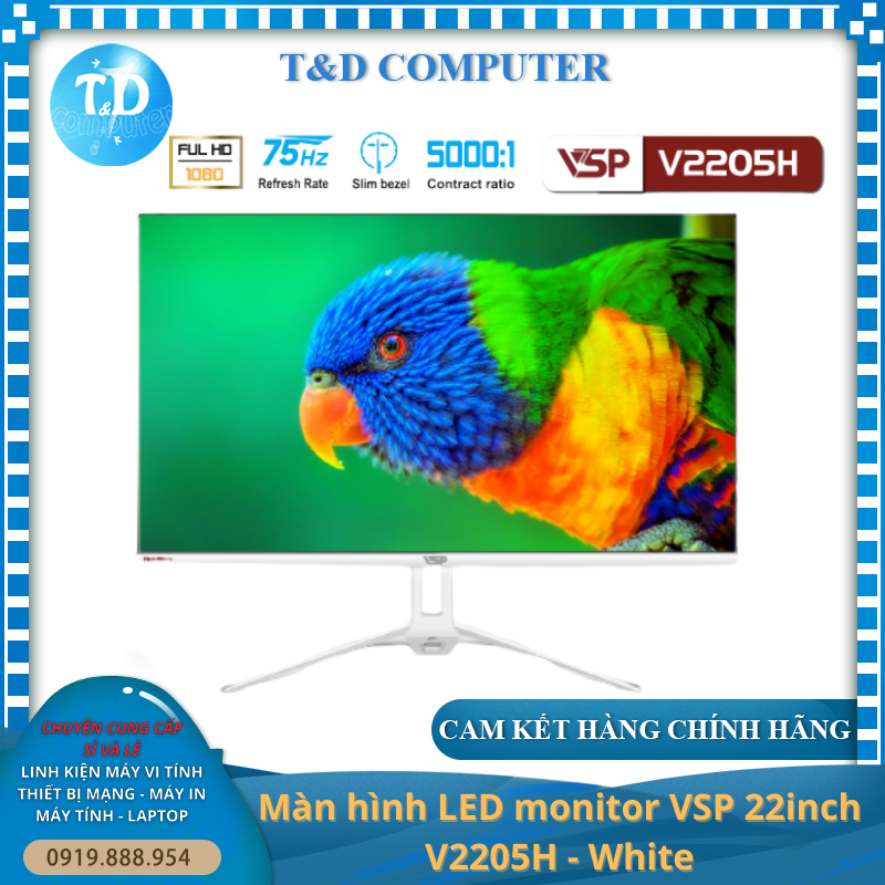 Màn hình máy tính 22inch VSP V2205H [TRẮNG] (21.45&quot; VA FHD 75Hz, HDMI+VGA+Audio 3.5) - Hàng chính hãng TECH VISION phân phối