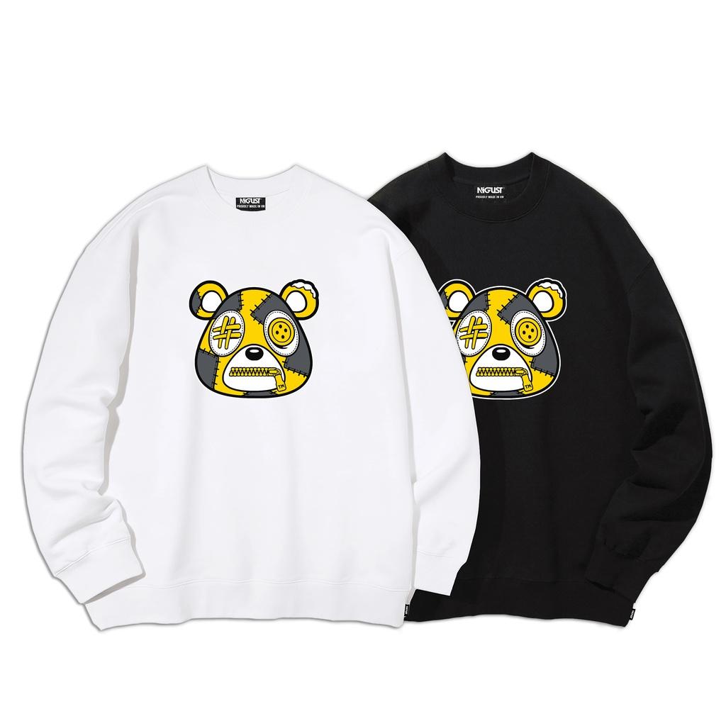 Áo sweater nam nữ local brand NIGUST Breakbear N103 chất liệu nỉ da cá form rộng màu đen trắng Fullbox