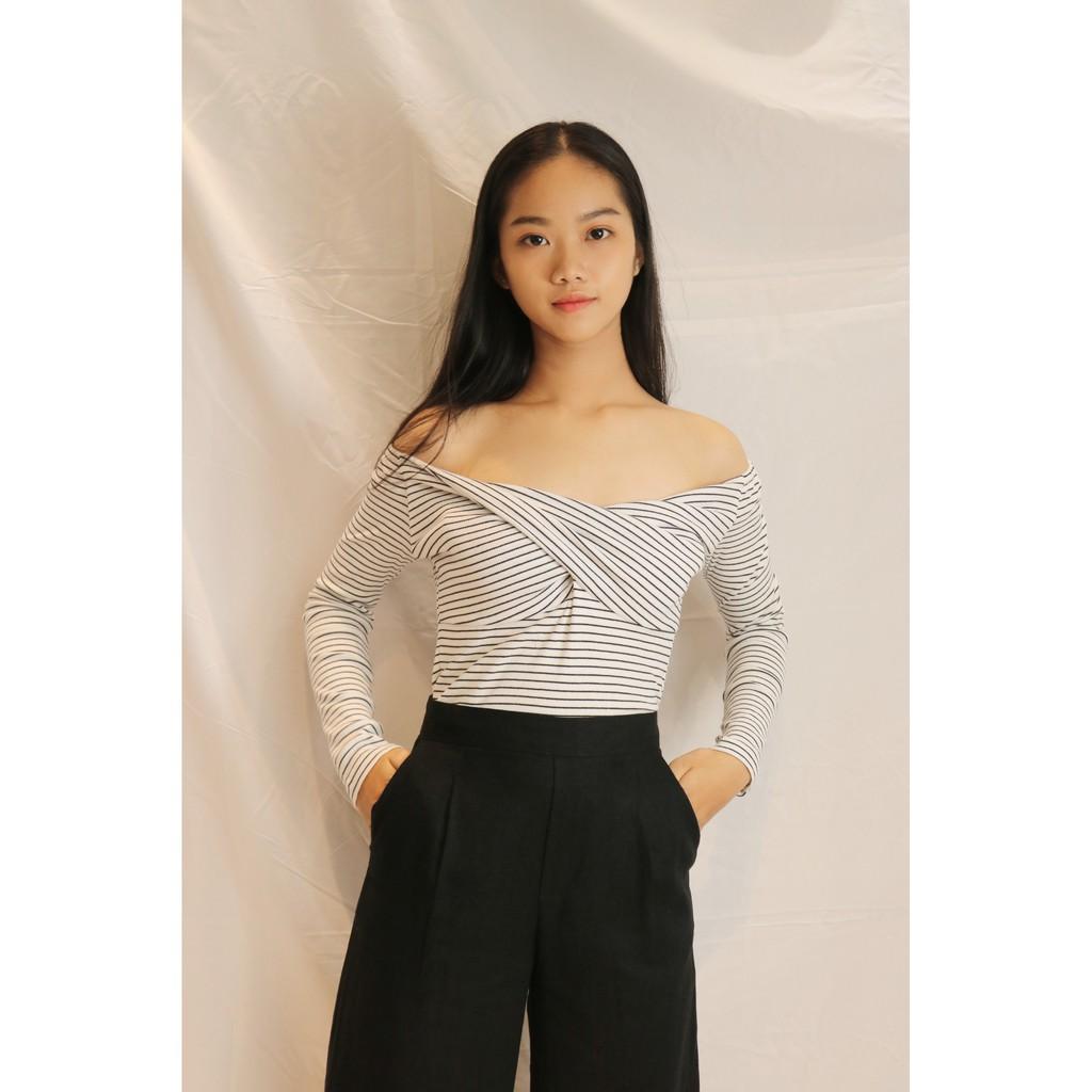 Áo sọc chéo nơ freesize-KB000045