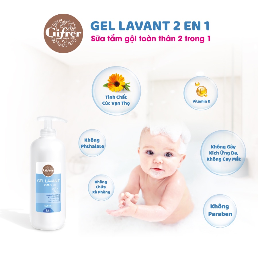 Sữa Tắm Gội Cho Bé Gifrer Gel Lavant 2 en 1 - dung tích 500ml