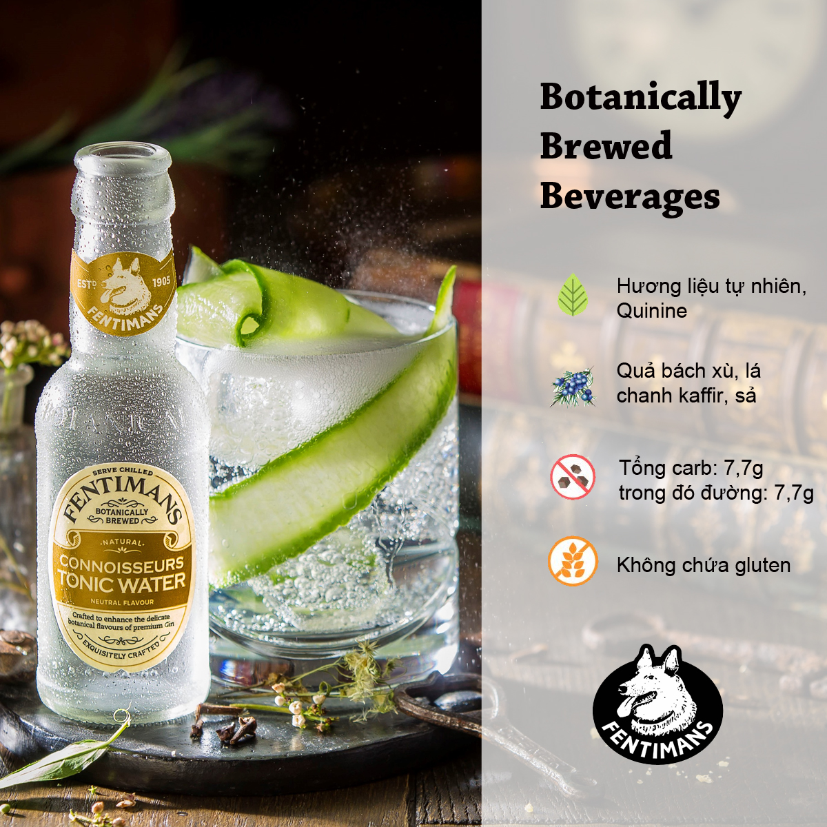 Nước Tonic Vị Thảo Mộc Fentimans Connoisseurs Tonic Water Anh Quốc 200ml x Lốc 4 Chai