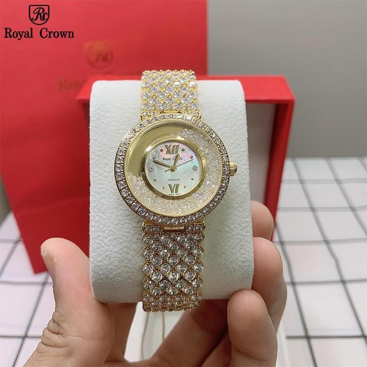 Đồng Hồ Nữ Chính Hãng Dây Kim Loại Đính Đá Royal Crown 2606 Jewelry Chống Nước Chống Xước